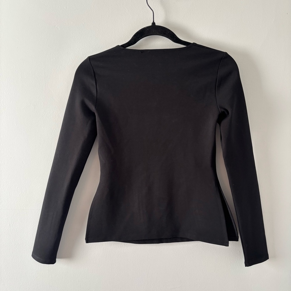 Babaton Calla Ponte Longsleeve Top Squareneck Side Slits Stretch Black Aritzia - Picture 6 of 7